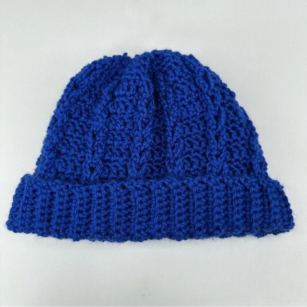 Handmade Unisex‎ New Royal Blue Streetwear Winter Knit Beanie - Adult S/M - Picture 7 of 9